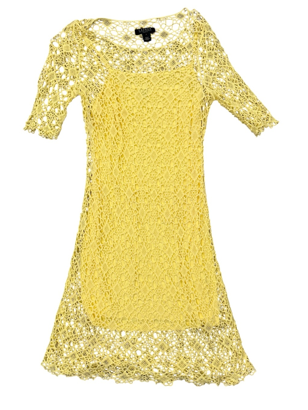Lauren Ralph Lauren Pale Yellow Crochet Lace Dress